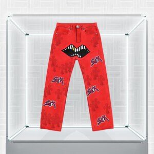 Chrome Hearts Matty Boy Lips Cross Patch Red Pants